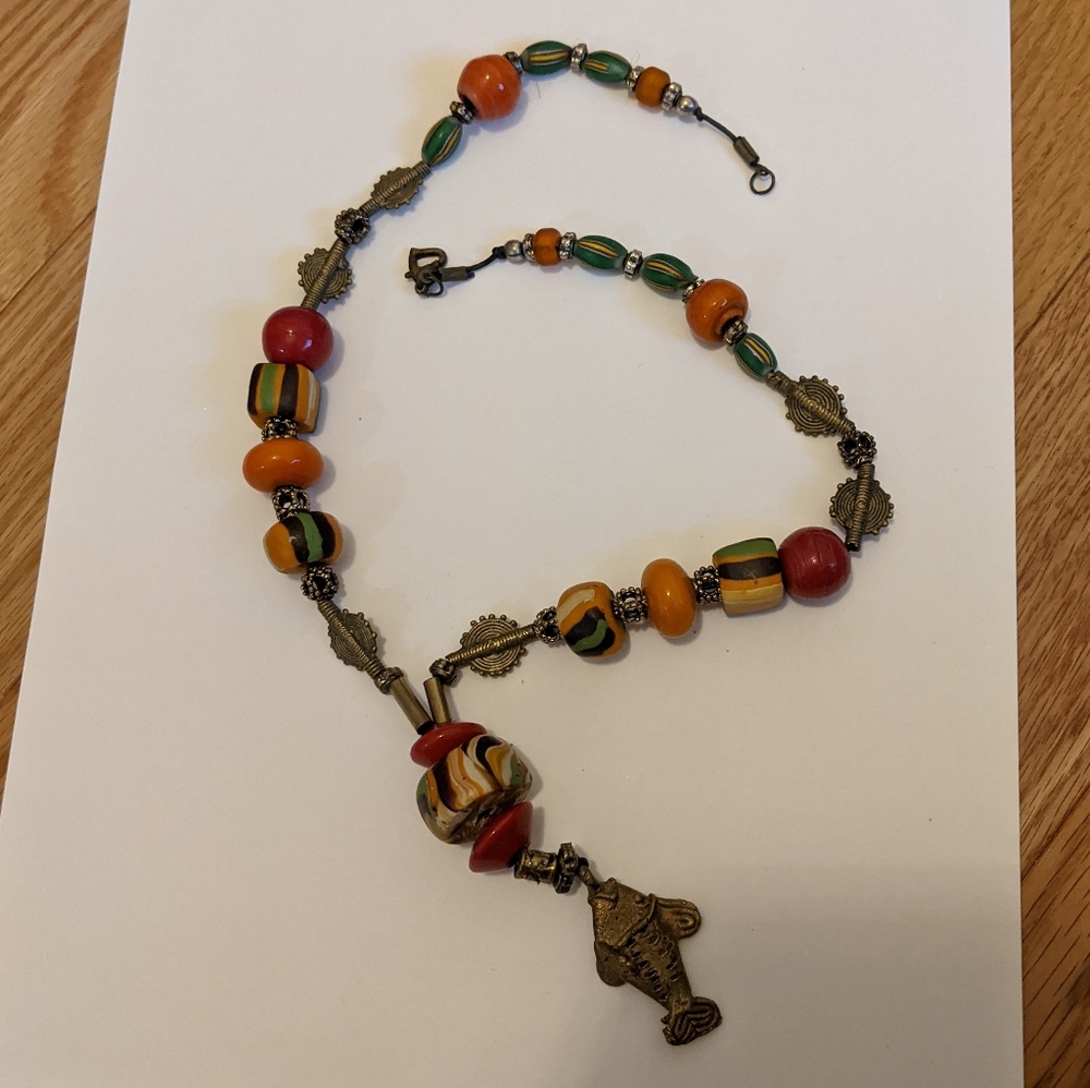 Trade bead with brass fish necklace